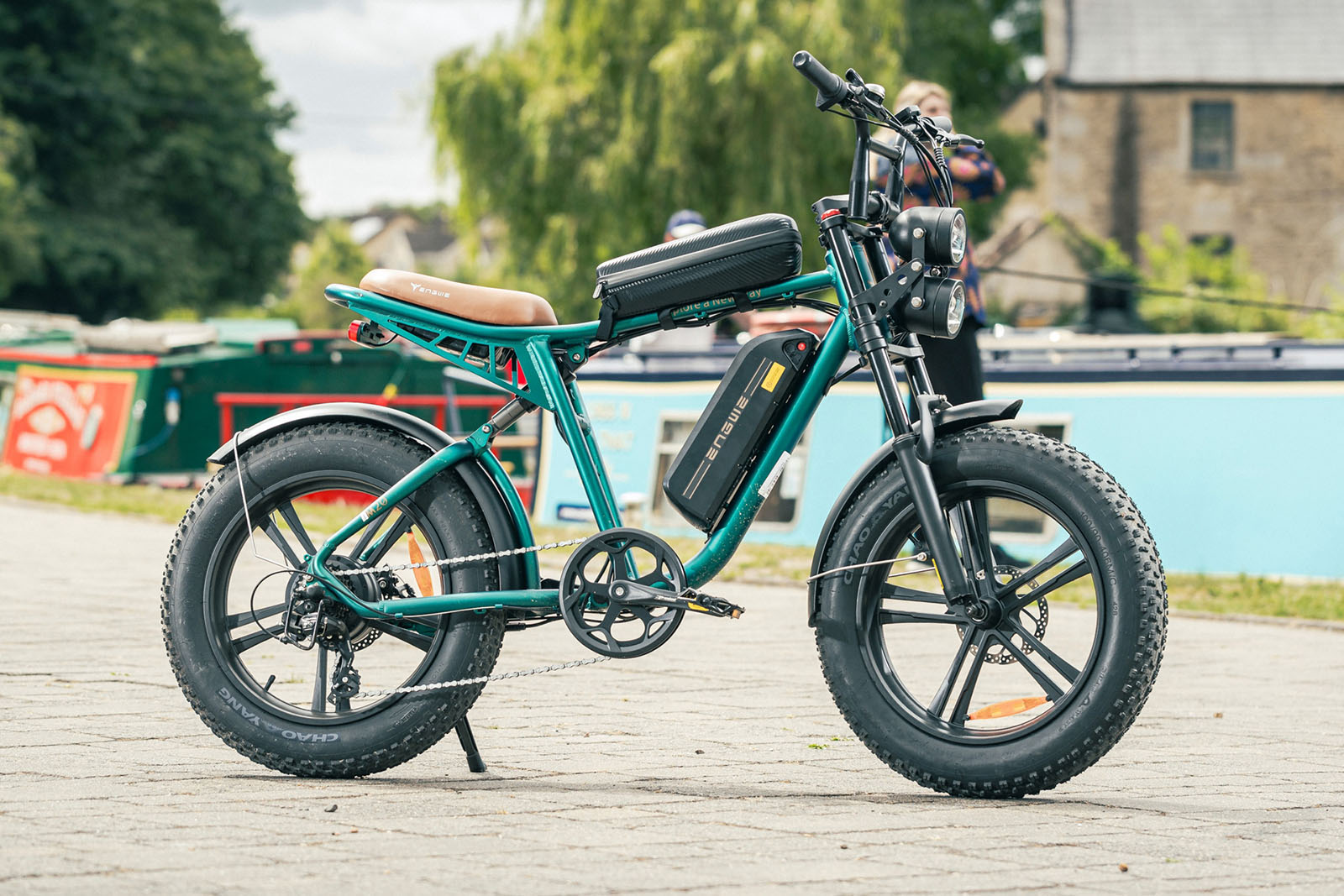 ENGWE BIKES model EP-2 on a city street showcasing its powerful motor and folding design.